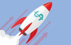 rocket ship with dollar sign on it